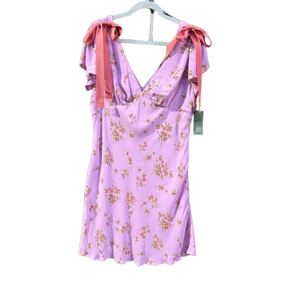 Wild Fable Dress Size L Pink Floral Mini Flutter Sleeve cottagecore Trendy (NWT) - Picture 2 of 8